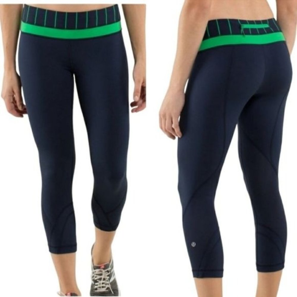 lululemon athletica Navy & Green Cropped Leggings